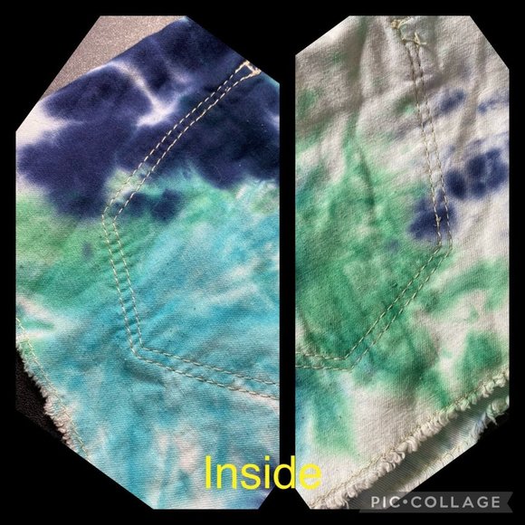 Hippie Laundry Juniors 7 Blue Green White Tie Dye Distressed Fringe Hem Shorts - Picture 9 of 12